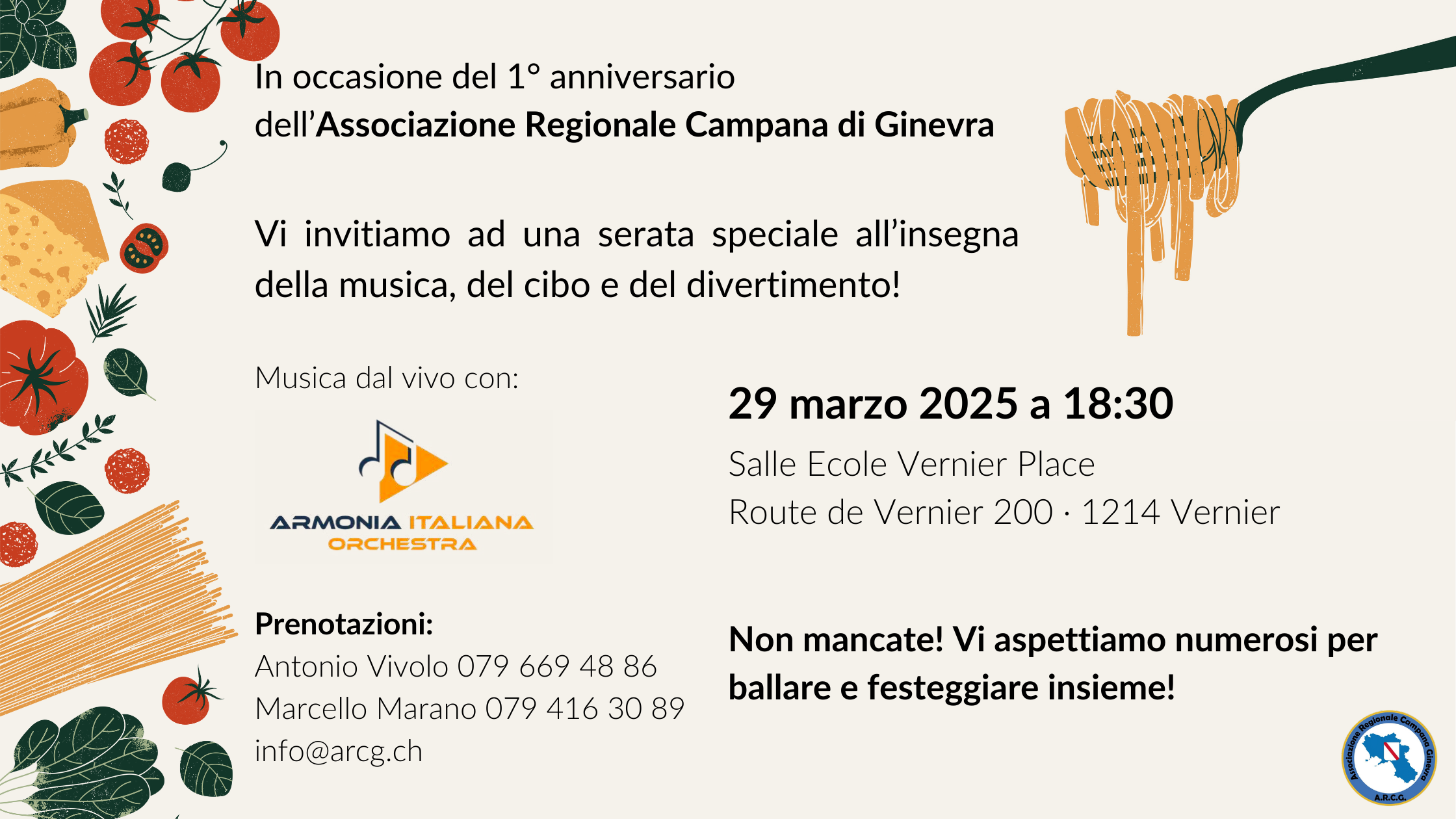 Sabato 29 Marzo 2025, a partire dalle 18.30 presso la "Salle des fêtes de Vernier-Place"